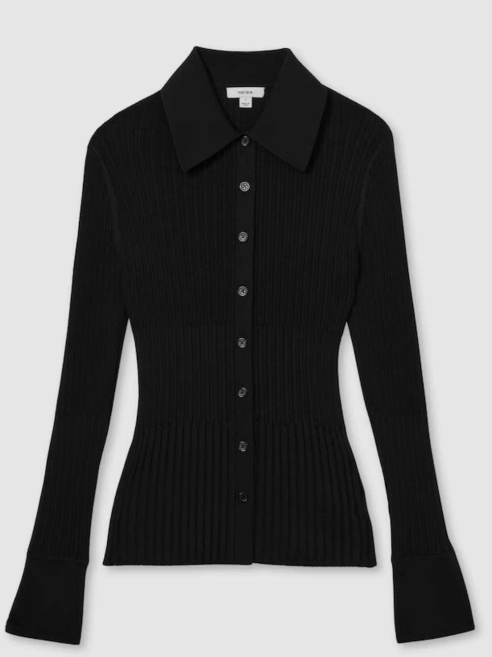 Reiss Ribbed Knitted Shirt in Black Small